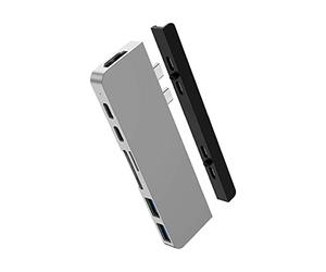 Hyper Drive Duo Pro Hub USB C 7 en 2 100W PD - Estación de Acoplamiento Plateado con HDMI 4K60Hz HDR, Gigabit Ethernet, USB-C/USB-A 10 Gbit/s, MicroSD, Estación de Acoplamiento de Audio USB C 3,5 mm,