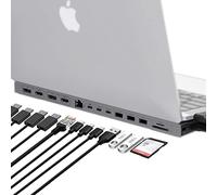 Hyper Estación de acoplamiento de unidad de diseño para MacBook Pro de 13 pulgadas, 14 pulgadas, 13 en 1 Hub USB C: Dual 4K HDMI, 2 DP, Gigabit Ethernet, 3 USB-A, 2 USB-C, USB-C PD 100W, MicroSD y SD