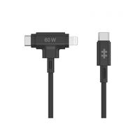 HYPER SILICONE USB-C TO USB-C AND LIGHTNING HYBRID 60W CABLE - BLACK