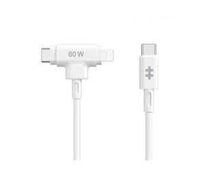 HYPER SILICONE USB-C TO USB-C AND LIGHTNING HYBRID 60W CABLE - WHITE (HJ4010WHGL)