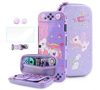 HYPERCASE Cute of Unicorn - Funda de transporte para Nintendo Switch OLED, paquete de accesorios morados con bolsa de viaje Switch, funda protectora dura, protector de pantalla, correa para el hombro