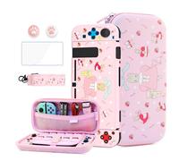 HYPERCASE Kit de accesorios de funda de conejo de dibujos animados rosa para Nintendo Switch, bonita bolsa de viaje NS Switch con correa para el hombro, funda protectora para interruptor Softshell con
