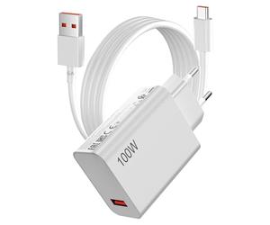 HyperCharge 100W Cargador Rápido USB para Mi 17 Pro MAX Cargador Turbo y 1 m 6a Cable USB C para XiaoMi 15T 14T 13T 12T 11T Redmi Note 14 13 12 11 10 Pro Poco X7 M7 F7 F6 X6 M6 X5 X4 X3 F3 Mi Pad 7 6