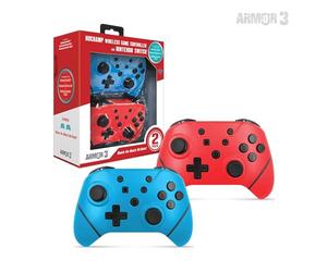 Hyperkin NuChamp 2 en 1 Wireless Mando para Nintendo Switch/Nintendo Switch Lite - Pack doble -azul/rojo - Armor3