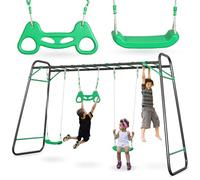 HyperMotion Columpio Infantil XXL con 2 Asientos, Escalera y Trapecio - Estructura de Acero para Jardín, Cuerdas Ajustables, Resistente hasta 150 kg