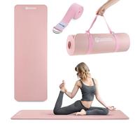 HyperMotion Esterilla Yoga NBR 183x61x1,5 cm Rosa, Grosor 15 mm Antideslizante, con Correa para Transporte y Estiramientos, Colchoneta Fitness para Pilates y Relajación