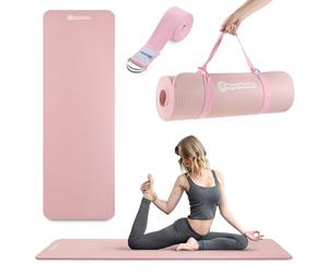 HyperMotion Esterilla Yoga NBR 183x61x1,5 cm Rosa, Grosor 15 mm Antideslizante, con Correa para Transporte y Estiramientos, Colchoneta Fitness para Pilates y Relajación