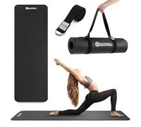 HyperMotion Esterilla Yoga y Fitness NBR 183x61x0,8 cm Negro, Antideslizante 8 mm, con Correa para Transporte y Estiramientos, para Yoga, Pilates y Entrenamiento