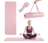 HyperMotion Esterilla Yoga y Fitness NBR 183x61x0,8 cm Rosa, Antideslizante 8 mm, con Correa para Transporte y Estiramientos, para Yoga, Pilates y Entrenamiento