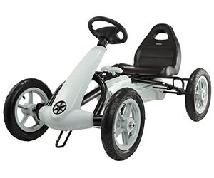 HyperMotion Kart Deportivo de Pedales - para Niños 5-8 Años, Chasis MetáLico Resistente, 2 Frenos de Mano, Ruedas Inflables 30cm, Asiento Ajustable - Color Gris