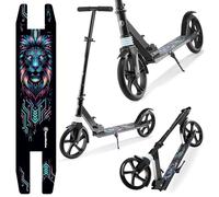 HyperMotion Patinete de Doble Rueda para jóvenes y Adultos, con Amortiguador, hasta 100 kg, Manillar Ajustable 85-95 cm, Cubierta Antideslizante, Estable, rodamientos ABEC-7, Plegable, león Digital