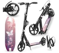 HyperMotion Patinete de Dos Ruedas para Adolescentes y Adultos, con Amortiguador, Skyline, Rosa, Aluminio, soporta hasta 100 kg, a Partir de 6 años, Ruedas Grandes, Freno de Mano y de Pierna, Correa