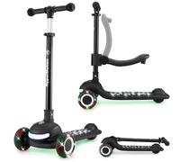 HyperMotion Patinete infantil con iluminación LED LUMI 3 en 1, asiento ajustable en altura, plegable, ruedas de poliuretano, manillar en T de hasta 50 kg, para niños a partir de 1 año