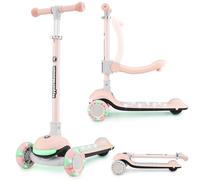 HyperMotion Patinete para niños con Luces LED 3 en 1 LUMI, Asiento Ajustable, Plegable, Ruedas de PU, Manillar T-Bar, hasta 50 kg, Desde 1 año, Uso Interior y Exterior (Rosa)