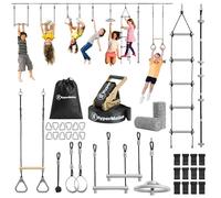 HyperMotion Set de Obstáculos para Niños Ninja con 9 herramientas - Kit Slackline con ruedas, varillas y escalera para entrenamiento - Resistente hasta 113 kg - Equipo de jardín para la familia