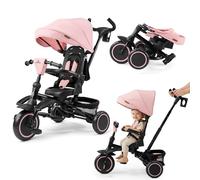 HyperMotion Tobi Timber Triciclo Evolutivo Plegable Rosa 1-5 Años, Asiento Giratorio 360°, Rueda Libre, Manillar Parental Ajustable, Capota, Ruedas EVA
