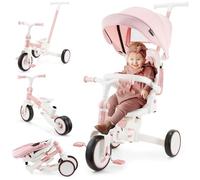 HyperMotion Triciclo Evolutivo 8 en 1 Rosa - Triciclo Bebe Plegable y Reclinable con Asiento 360° y Capota - Arnés, Barra de Empuje - Trike para Niñas de 1 a 5 Años