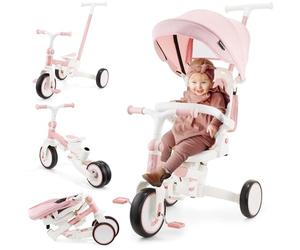 HyperMotion Triciclo Evolutivo 8 en 1 Rosa - Triciclo Bebe Plegable y Reclinable con Asiento 360° y Capota - Arnés, Barra de Empuje - Trike para Niñas de 1 a 5 Años