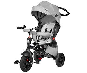 HyperMotion Triciclo Infantil 3 en 1 - Coche para Bebé con Asiento Giratorio y Cubierta de Lluvia - Triciclo Evolutivo 12 Meses a 5 Años, Plegable, Ruedas Bombeadas, 25kg, Gris