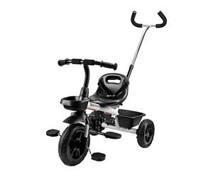 HyperMotion Triciclo Infantil con Mango Parental y Cinturón - Bicicleta Niño Primera Edad, Ruedas Anchas 10/8in - Triciclo Bebe Seguro, Sillín Ergonómico, 1-4 Años, Gris