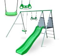 HyperMotion Zona de Juegos para Niños a Partir de 3 Años, Juego de Jardín Multifuncional XXL con Columpio, Trapecio de Gimnasia y Tobogán, Equipamiento de Juegos Infantiles para el Jardín