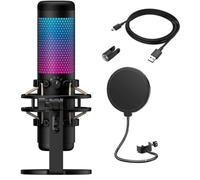 HyperX QuadCast S - Micrófono de condensador USB RGB para PC, PS4, Mac, juegos, transmisión, podcasts, Twitch, YouTube con paño de microfibra GalliumPi