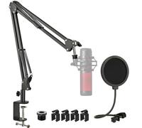 HyperX QuadCast - Soporte de micrófono con filtro pop, brazo de micrófono ajustable con abrazadera de montaje de mesa de escritorio mejorada para HyperX QuadCast, micrófono condensador USB QuadCast