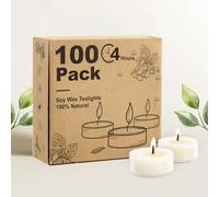 Hypmis Velas de Té de Cera de Soja, 100 Unidades, 4 Horas de Combustión, Sin Perfume y Sin Humo, Blancas con Cápsula Acrílica para Decoración y Bodas