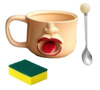 HYPYXUS Taza clásica Shaking The Tongue, taza con forma colorida y base de color amarillo terroso, platos de diseño 3D con una lengua permanentemente fuera, tazas divertidas (1)