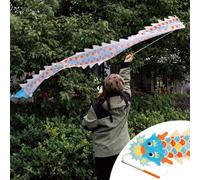 HYQING Cinta de Baile Dragon POI for niños y Adultos, Vara telescópica for Ejercicios al Aire Libre con Serpentina Dragon y Bolsa de Viaje, Cintas giratorias Dragon de 2,4 m de Largo(Blue)