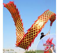 HYQING Cinta de dragón POI con Escamas Doradas, Cinta de dragón POI, Cinta de dragón for lanzar con Estampado Dorado, Bandera de Baile artístico for malabarismo y Gimnasio.(Red,10 m (33 ft))