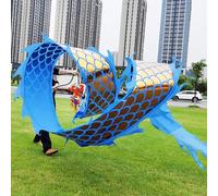 HYQING Cinta de dragón POI de Baile Azul con Escamas Doradas, diseño de dragón Giratorio y agitado, Cometas de serpentinas de dragón fluidas for Celebraciones de Eventos y malabarismos.(6 m (20 ft))
