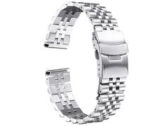 HYQING Correa de reloj de 18, 19, 20, 21, 22, 23, 24, 26, 28 y 30 mm de ancho, correa de reloj de acero inoxidable de lujo de gran tamaño y calidad, correa universal de cabeza plana(Silver,20mm)