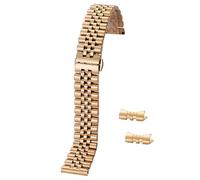 HYQING Correa de reloj de acero inoxidable, 18 mm, 20 mm, 22 mm, correa de muñeca de metal de cinco cuentas, interfaz de arco, extremo curvo, correa de reloj for hombres y mujeres(Rose gold,18mm)