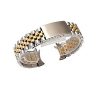 HYQING Correa de reloj de acero inoxidable con extremo curvo, correa de reloj plateada y dorada, correa de acero inoxidable de 19 mm y 20 mm, accesorios for correas de arco(Silver Gold,19mm)