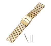 HYQING Correa de reloj de malla milanesa de acero inoxidable con diseño de tiburón, pulsera de repuesto, correa de reloj con cierre de buzo de 18/20/22/24 mm(Gold,24mm)