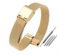 HYQING Correa de reloj ultrafina de acero inoxidable Correa de reloj de acero for mujer 8 10 12 14 mm Correa universal Correas de reloj inteligentes(Gole,8mm)