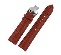 HYQING Correas de Reloj 14-24 mm Hombres Mujeres Cuero Genuino Patrón de bambú Correa de Reloj Reemplazo de Pulsera con Cierre desplegable de Mariposa de liberación rápida(Brown,19mm)