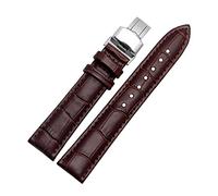 HYQING Correas de Reloj 14-24 mm Hombres Mujeres Cuero Genuino Patrón de bambú Correa de Reloj Reemplazo de Pulsera con Cierre desplegable de Mariposa de liberación rápida(Dark Brown,19mm)