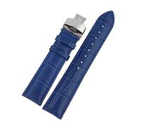 HYQING Correas de Reloj 14-24 mm Hombres Mujeres Cuero Genuino Patrón de bambú Correa de Reloj Reemplazo de Pulsera con Cierre desplegable de Mariposa de liberación rápida(Blue,19mm)