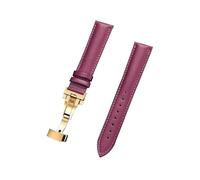 HYQING Correas de reloj 18/20/22/24 mm Cierre de mariposa automático de liberación rápida Correa de reloj de cuero genuino de color for relojes mecánicos(Purple-Gold,18mm)