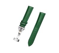 HYQING Correas de reloj 18/20/22/24 mm Cierre de mariposa automático de liberación rápida Correa de reloj de cuero genuino de color for relojes mecánicos(Green-Silver,24mm)
