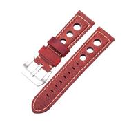 HYQING Correas de reloj 20/22/24 mm Mujeres Hombres Correa de reloj de piel de vaca encerada con aceite Correa de reloj de cuero genuino Reemplazo con hebilla de acero inoxidable(Red,22mm)