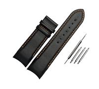 HYQING Correas de reloj 22/23/24 mm Hebilla de mariposa de liberación rápida Correa de reloj de cuero de vaca Reemplazo de correa de reloj de extremo curvado(Black with Orange-No Buckle,23mm)