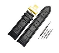 HYQING Correas de reloj 22/23/24 mm Hebilla de mariposa de liberación rápida Correa de reloj de cuero de vaca Reemplazo de correa de reloj de extremo curvado(Black-Gold Buckle,23mm)