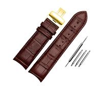 HYQING Correas de reloj 22/23/24 mm Hebilla de mariposa de liberación rápida Correa de reloj de cuero de vaca Reemplazo de correa de reloj de extremo curvado(Brown-Gold Buckle,24mm)