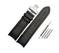 HYQING Correas de reloj 22/23/24 mm Hebilla de mariposa de liberación rápida Correa de reloj de cuero de vaca Reemplazo de correa de reloj de extremo curvado(Black with Orange-Silver,23mm)