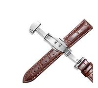 HYQING Correas de reloj Cierre de mariposa de acero inoxidable Correa de reloj de cuero universal 20 mm 22 mm 12-24 mm(Brown white line,24mm)