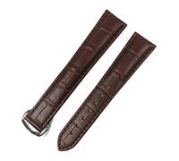 HYQING Correas de reloj Correa de reloj de cuero genuino amigable con la piel de 19/20/21 mm con cierre desplegable de liberación rápida Reemplazo de pulsera de correa de reloj(Brown-Silver,20mm)