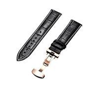 HYQING Correas de Reloj Correa de Reloj de Piel de Vaca con patrón de bambú de Estilo Informal de Negocios de 18/20/22/24 mm con Hebilla desplegable pulida de liberación rápida(Black W-Rosegold,24mm)